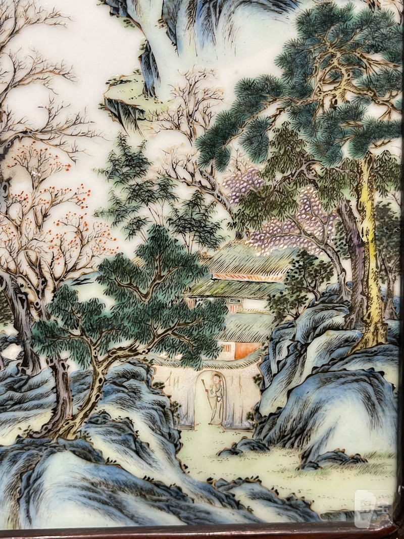清晚期 粉彩春江待渡图瓷板 - 图8
